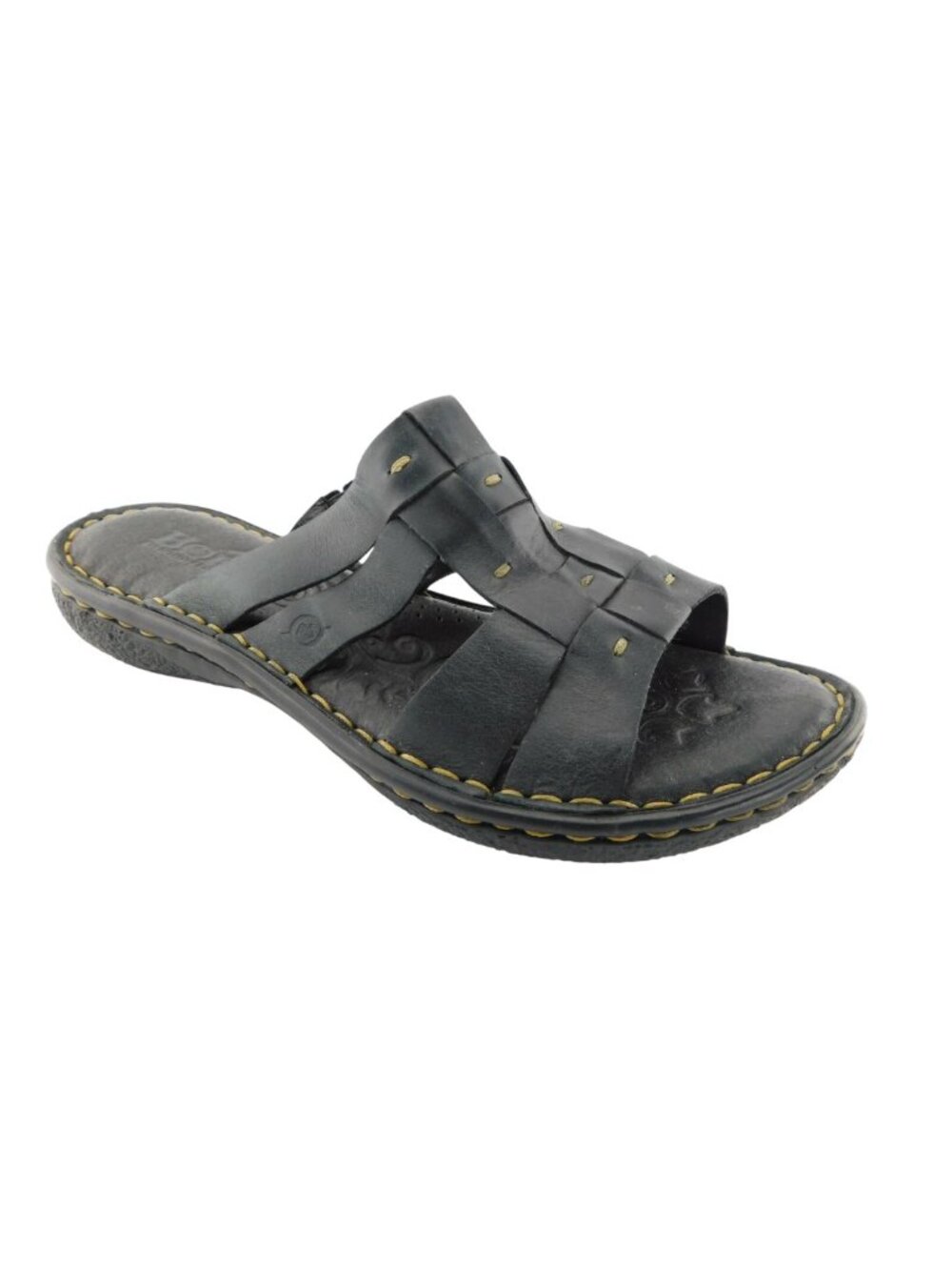 BORN Black Leather Roman Wove Slide Sandals 8